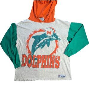 Vtg Miami Dolphins T-shirt Hoodie Mens Large NFL Football Big Logo The Game 1993